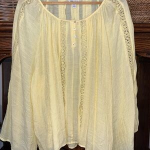 Cato Light Yellow Blouse with Lace Accents